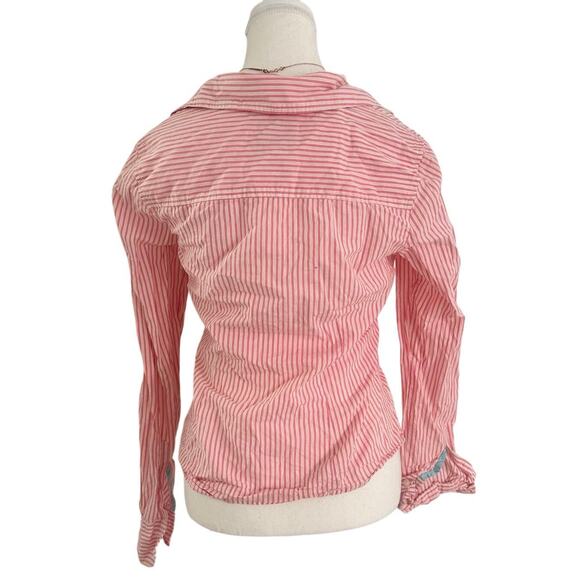 Aeropostale 2000s Vintage Pink + White Collard Polo Women Size L 100% Cotton - Picture 2 of 4